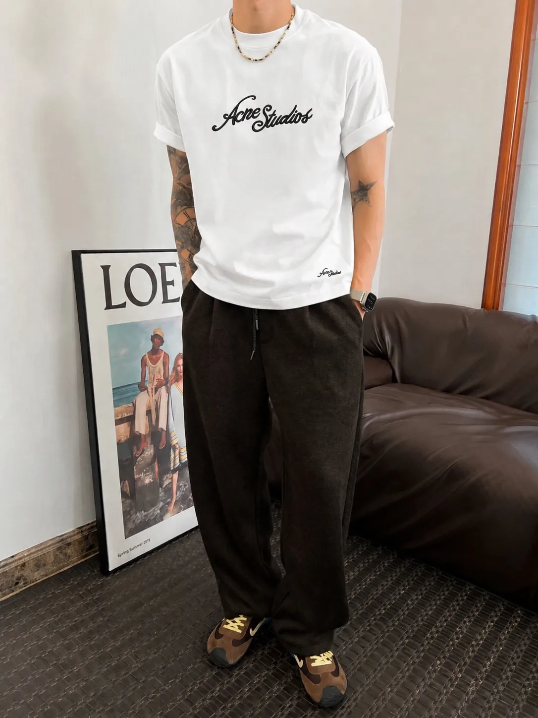 Acne*Studios*2026Ss exclusive letter logo 10,000-needle three-dimensional embroidery, couple Hot Sale g high-count T-shirt "different currency fabric" short-sleeved tee negative ion upper body is very comfortable, men and women Same Style half-sleeve, dropped shoulders loose version Color: Black White Coffee Brown Size: S (90-130 pounds) M (125-150 pounds) L (135-165 pounds) XL (160-190 pounds) XXL (185 pounds)